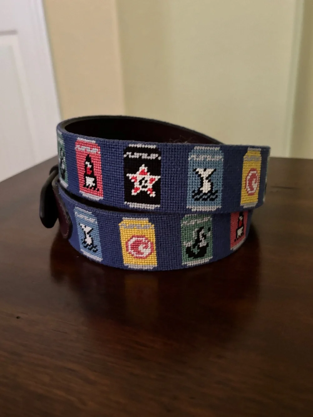 Handmade Beer Can Needlepoint Belt